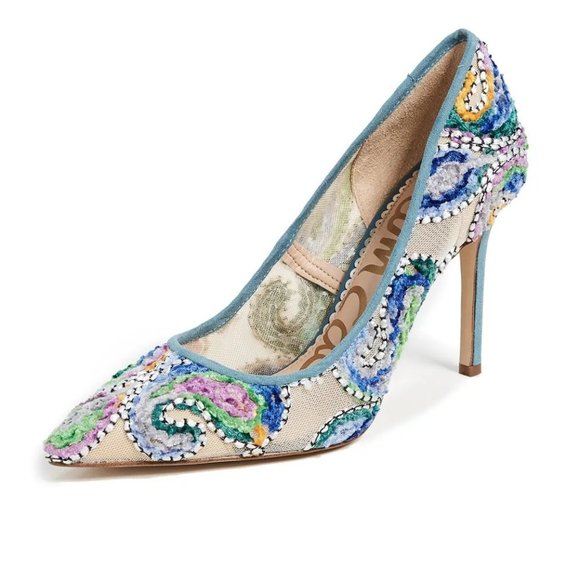 Sam Edelman Shoes - Sam Edelman Hazel Blue Embroidered Point Toe Pumps 7.5